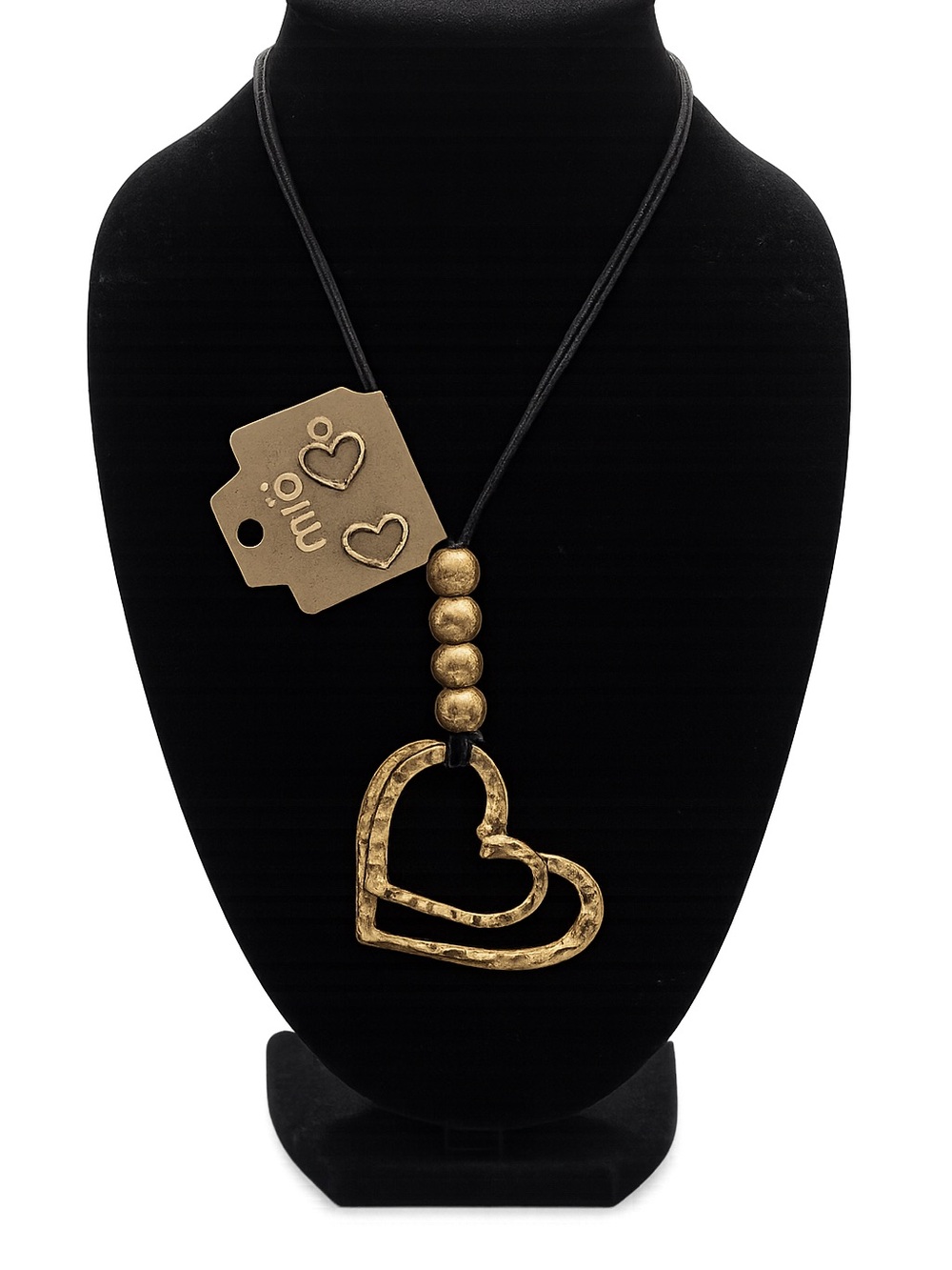 MIA Gold Double Heart Pendant Necklace with Black Cord